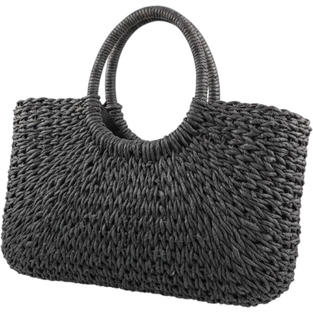 Vintage Y2K Black Woven Vacation Straw Summer Beach Tote Shoulder Bag